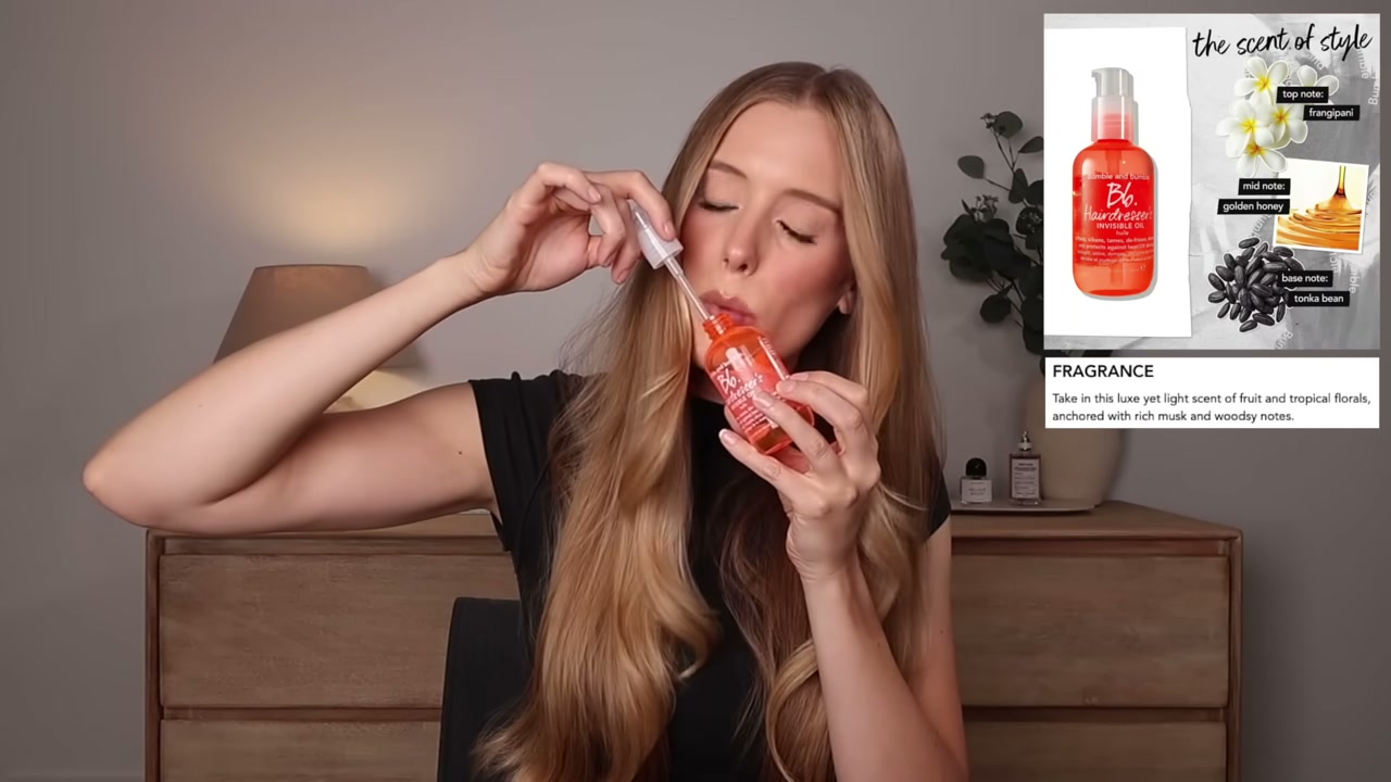 @abbeyyung reviewing Bumble and bumble Hairdresser's Invisible Oil at 10:23 in a YouTube Shorts video