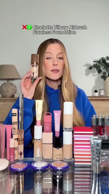 @abbeyyung reviewing Charlotte Tilbury Airbrush Flawless Foundation at 00:32 in a YouTube Shorts video