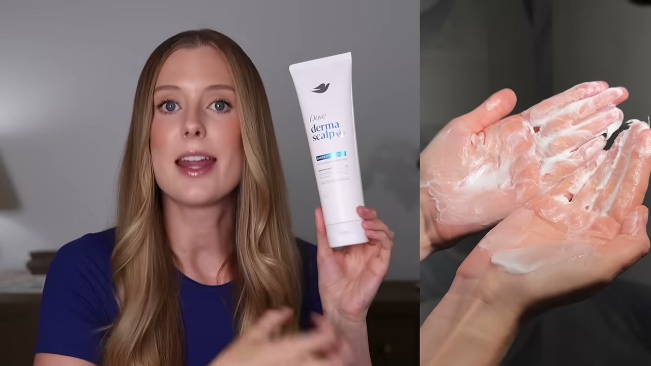 @abbeyyung reviewing Dove Derma Scalp Dandruff Relief Conditioner at 14:39 in a YouTube Shorts video