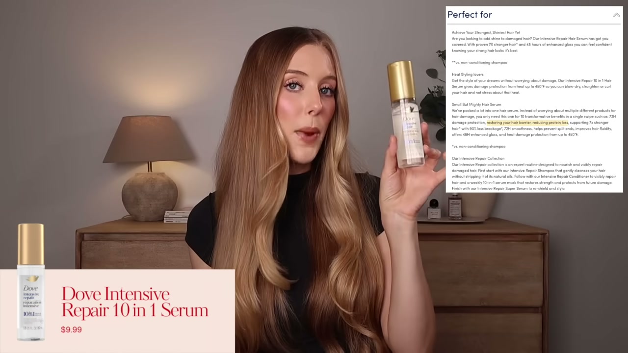 @abbeyyung reviewing Dove Intensive Repair 10 in 1 Serum at 07:52 in a YouTube Shorts video