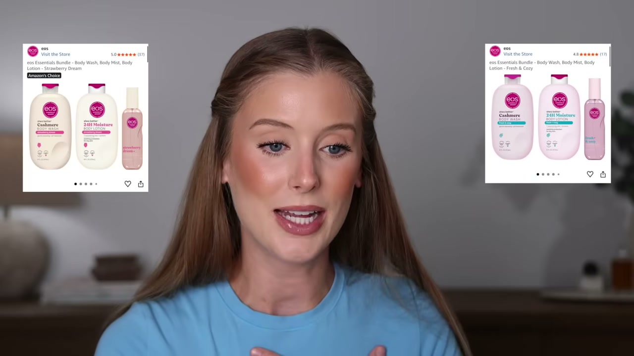 @abbeyyung reviewing eos Body Lotion, Body Wash & Fragrance Mist Bundle at 15:42 in a YouTube Shorts video