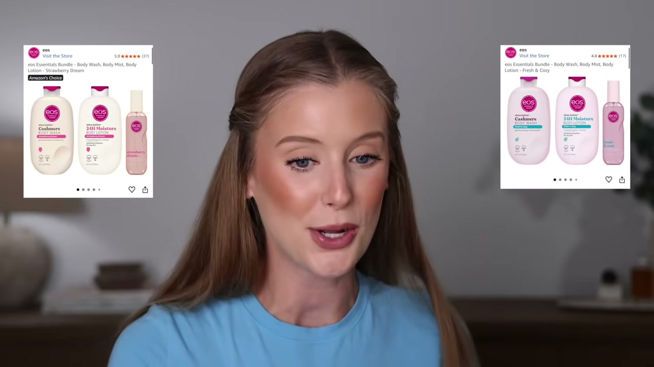 @abbeyyung reviewing eos Body Lotion, Body Wash & Fragrance Mist Bundle at 15:47 in a YouTube Shorts video
