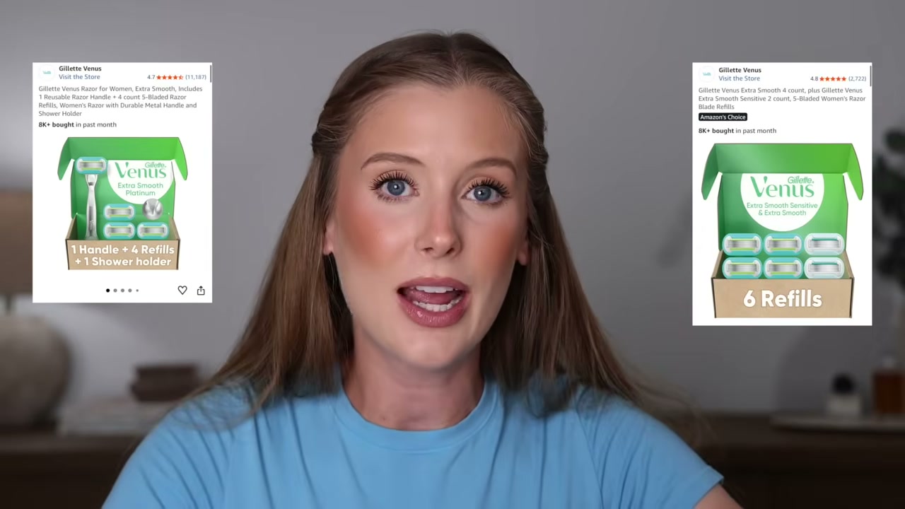 @abbeyyung reviewing Gillette Venus 5-Blade Razor Cartridges at 17:56 in a YouTube Shorts video