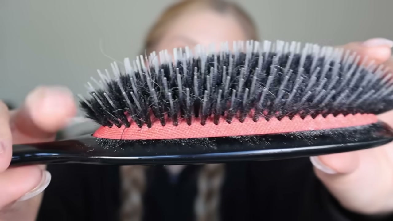 @abbeyyung reviewing Ion Professional Boar & Nylon Cushion Brush at 25:27 in a YouTube Shorts video