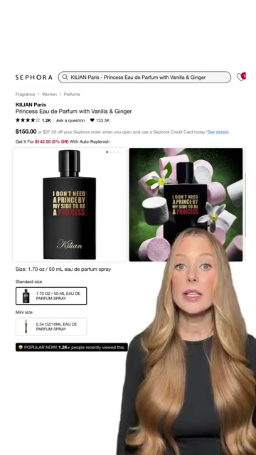 @abbeyyung reviewing Kilian Paris Princess Eau de Parfum with Vanilla & Ginger at 01:15 in a YouTube Shorts video