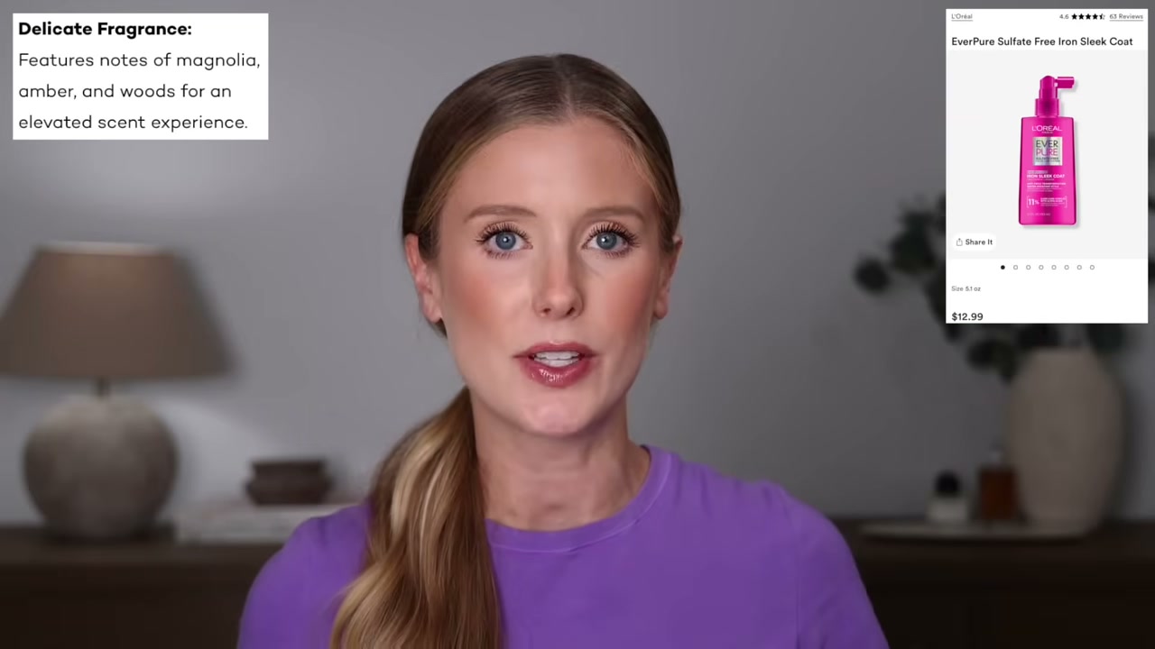 @abbeyyung reviewing L'Oreal Paris Everpure Iron Sleek Coat Anti-Frizz Hair Treatment at 10:07 in a YouTube Shorts video