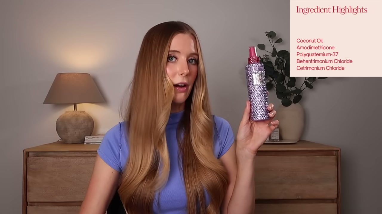 @abbeyyung reviewing L'Oreal Paris EverPure Moisture 21-in-1 Leave In Conditioner Spray at 13:34 in a YouTube Shorts video