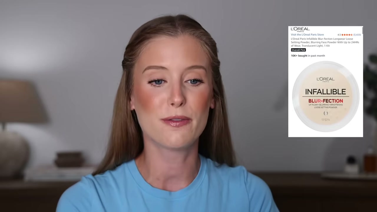 @abbeyyung reviewing L'Oreal Paris Infallible Blur Perfection Powder at 19:55 in a YouTube Shorts video