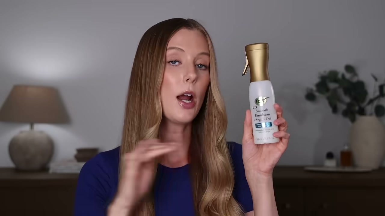 @abbeyyung reviewing OGX Smooth Emulsion + Argan Oil Mist at 42:40 in a YouTube Shorts video