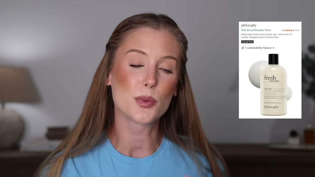 @abbeyyung reviewing Philosophy Fresh Cream Body Wash at 12:31 in a YouTube Shorts video