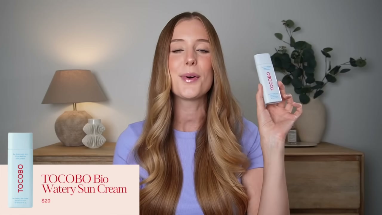 @abbeyyung reviewing TOCOBO Bio Watery Sun Cream at 03:47 in a YouTube Shorts video