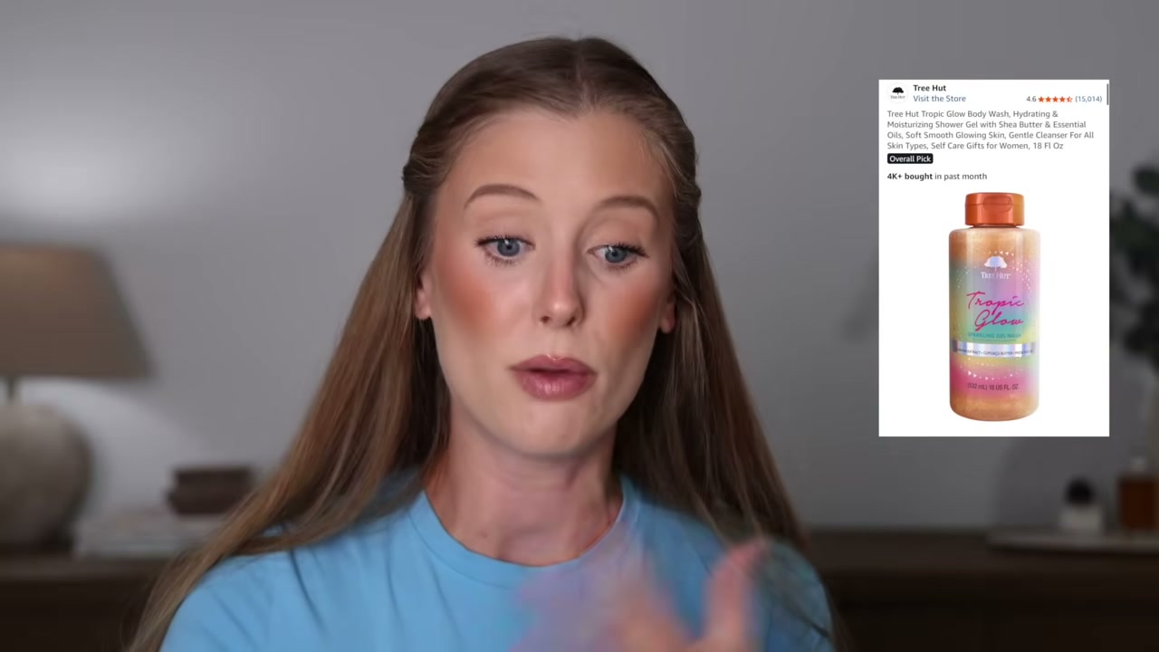 @abbeyyung reviewing Tree Hut Tropic Glow Body Wash at 12:23 in a YouTube Shorts video