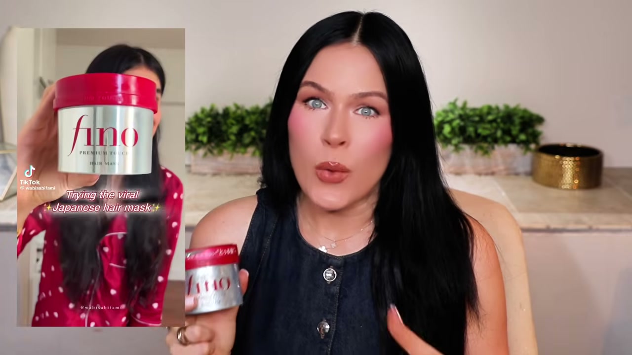 @alegrachetti444 reviewing Fino Premium Touch Hair Mask at 13:05 in a YouTube Shorts video