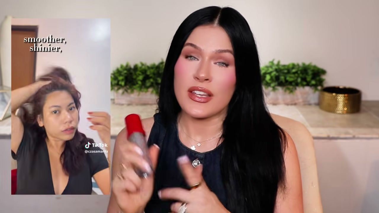 @alegrachetti444 reviewing Fino Premium Touch Hair Oil at 14:56 in a YouTube Shorts video