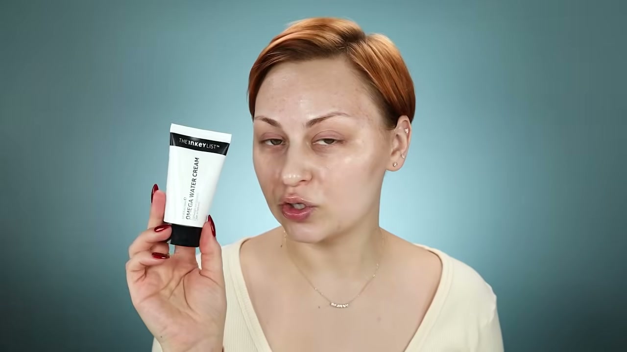 @alexandraanele reviewing Inkey List Omega Water Cream at 01:54 in a YouTube Shorts video