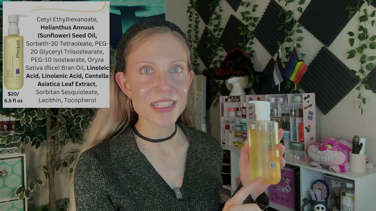 @aliceintherabbithole reviewing Prequel Pre-Gleanse Cleansing Oil at 25:41 in a YouTube Shorts video