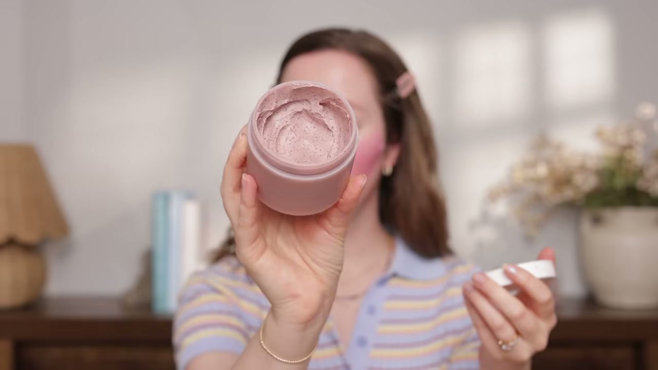 @allieglines reviewing Beauty of Joseon Red Bean Pore Refreshing Mask Mud Cream at 03:23 in a YouTube Shorts video