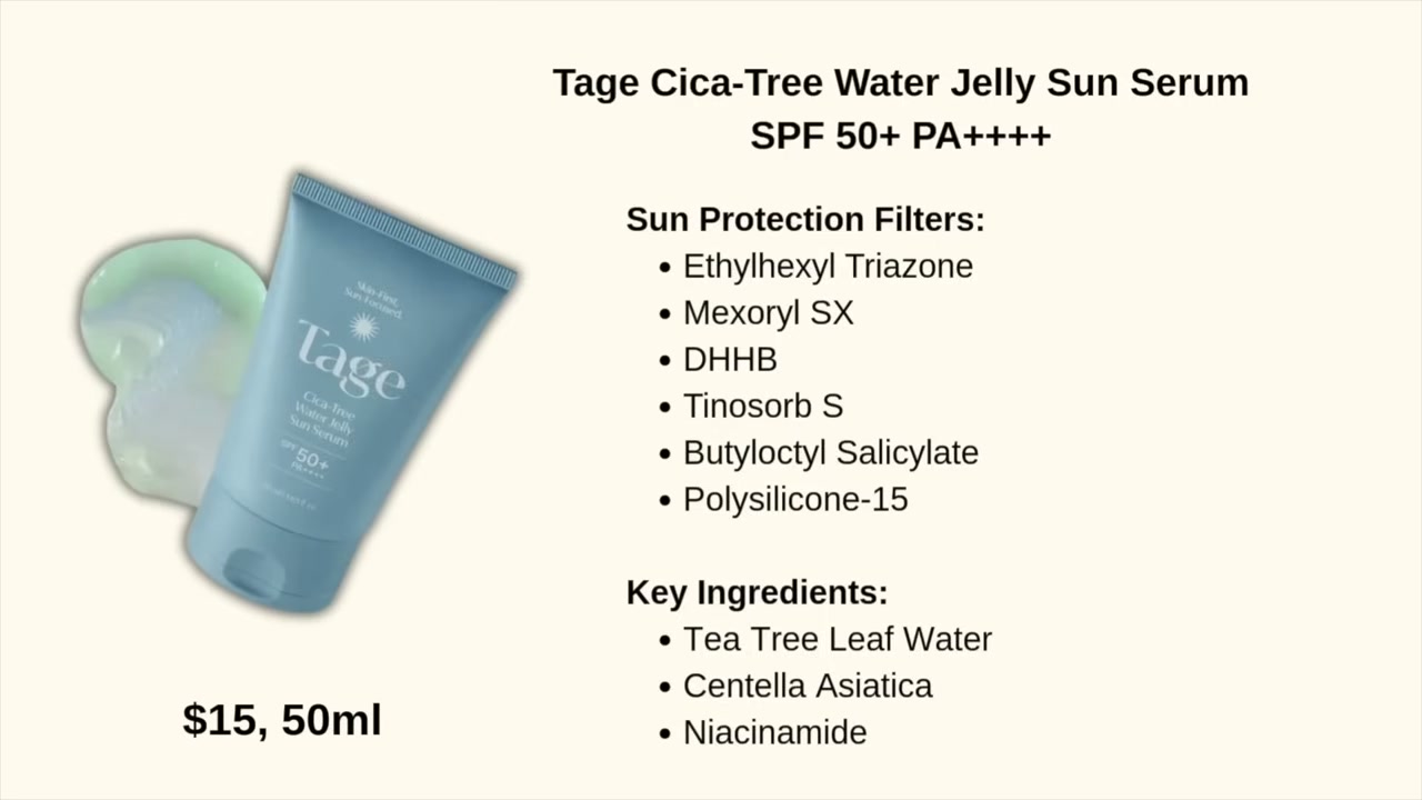 @amandaz reviewing Tage Cica-Tree Water Jelly Sun Serum at 14:38 in a YouTube Shorts video