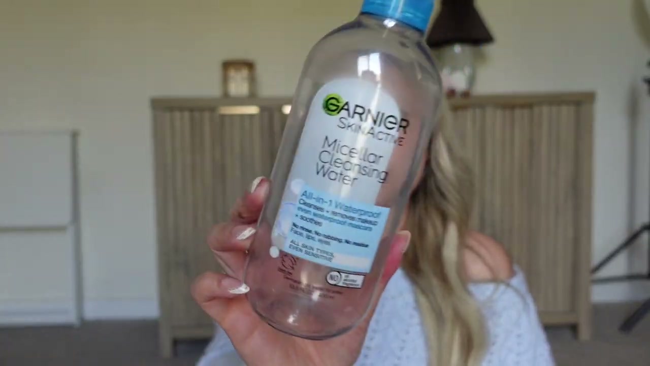 @amyswanofficial reviewing Garnier Micellar Water for Waterproof Makeup at 05:13 in a YouTube Shorts video