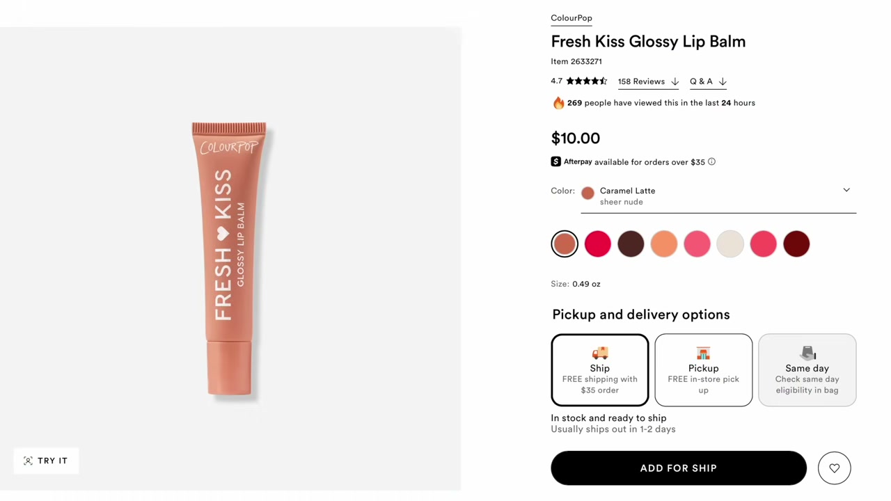 @andreamatillano reviewing ColourPop Fresh Kiss Glossy Lip Balm at 26:14 in a YouTube Shorts video