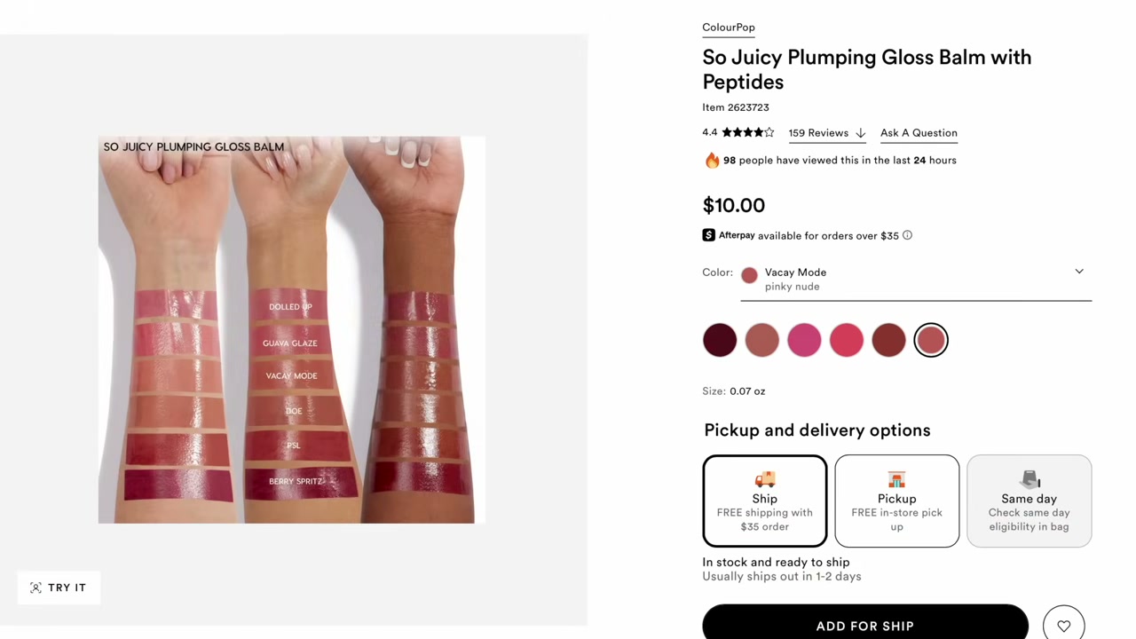@andreamatillano reviewing ColourPop So Juicy Plumping Gloss Balm at 35:46 in a YouTube Shorts video