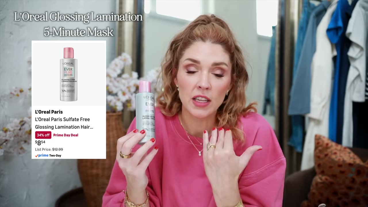 @angela.braniff reviewing L'Oreal Paris Everpure Glossing 5-Minute Lamination Mask at 17:21 in a YouTube Shorts video
