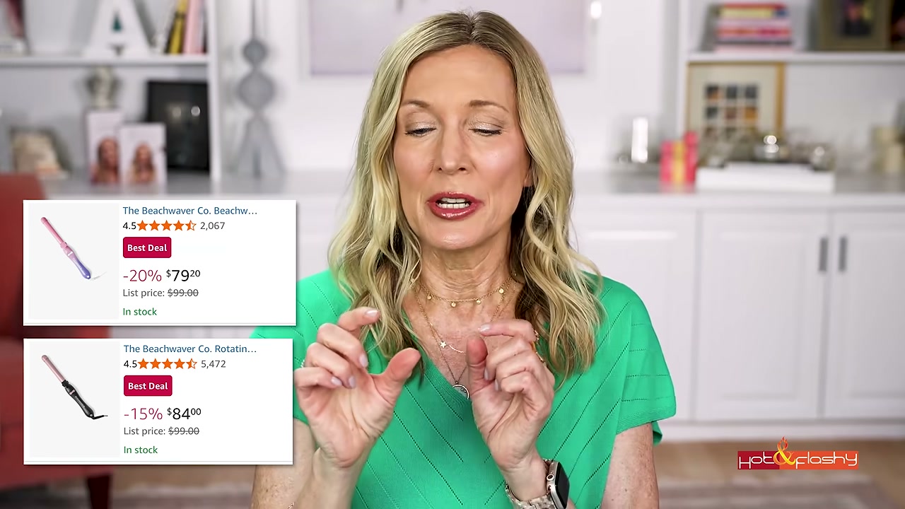 @angiehotandflashy reviewing Beachwaver 1" Curling Iron at 04:14 in a YouTube Shorts video