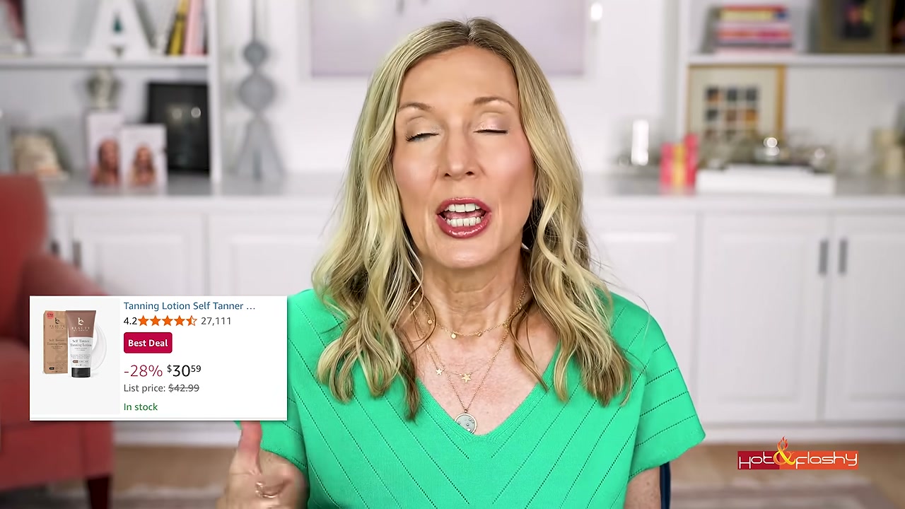 @angiehotandflashy reviewing Beauty by Earth Self Tanner Lotion at 08:32 in a YouTube Shorts video