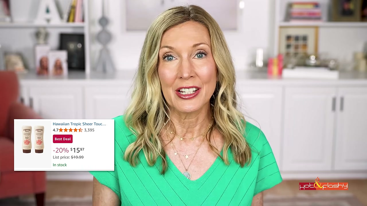 @angiehotandflashy reviewing Hawaiian Tropic Sheer Touch Sunscreen SPF 50 at 09:08 in a YouTube Shorts video