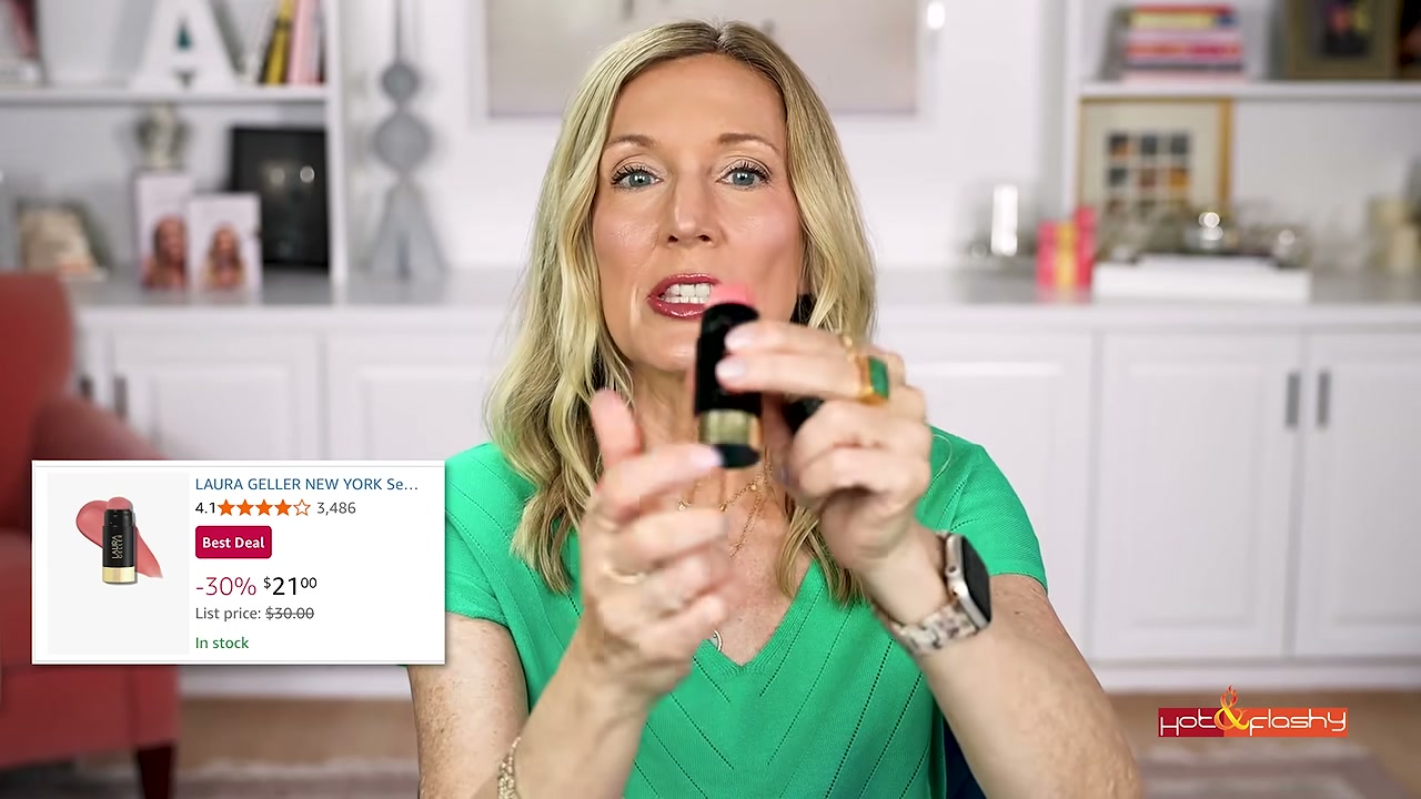 @angiehotandflashy reviewing Laura Geller Serum Blush at 06:34 in a YouTube Shorts video
