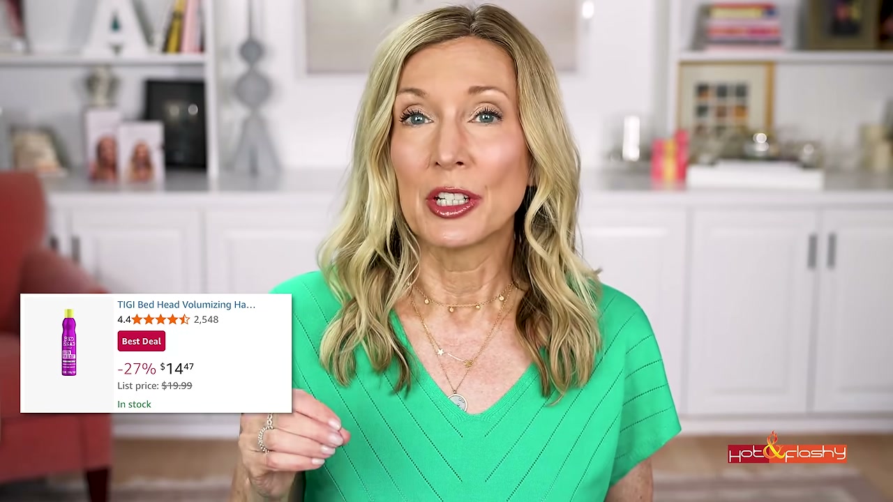 @angiehotandflashy reviewing TIGI Bed Head Queen for a Day Mousse at 03:28 in a YouTube Shorts video
