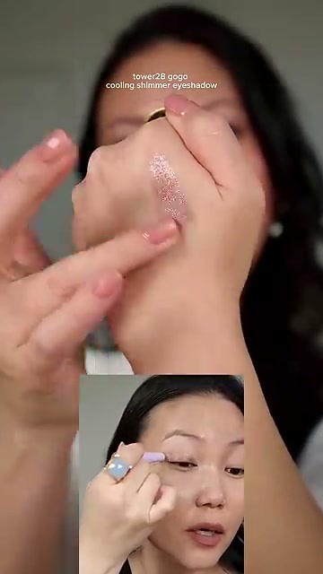 @bekah_sun reviewing Tower 28 Beauty Go Eyeshadow Sticks at 01:40 in a YouTube Shorts video