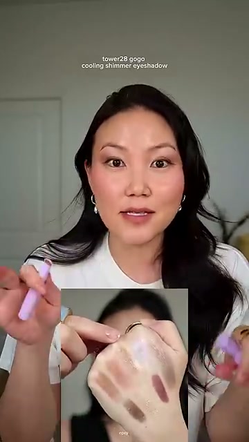 @bekah_sun reviewing Tower 28 Beauty Go Eyeshadow Sticks at 01:34 in a YouTube Shorts video