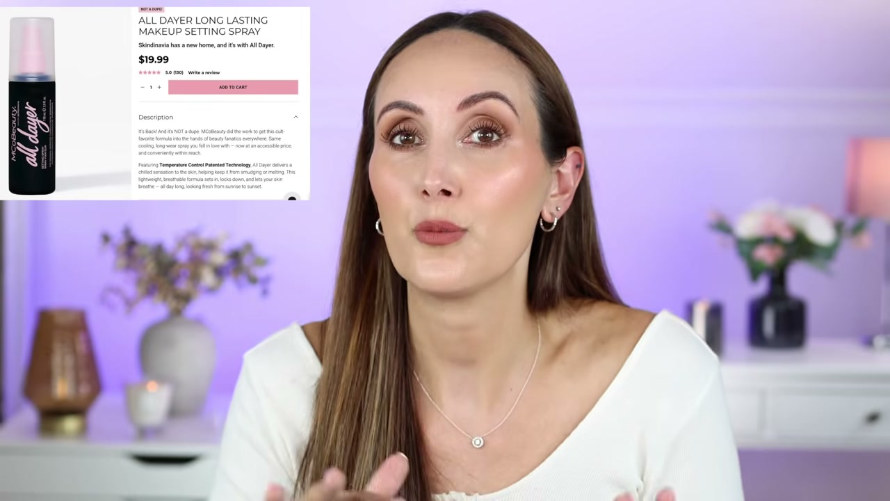 @carmelnicolebeauty reviewing MCoBeauty All Dayer Long Lasting Makeup Setting Spray at 21:56 in a YouTube Shorts video