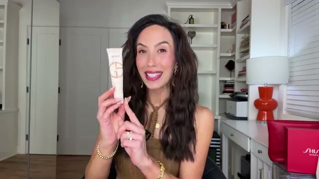 @cherylburke reviewing Armani Beauty Golden Hour 24HR Lightweight Skin Tint with Hyaluronic Acid at 17:50 in a YouTube Shorts video