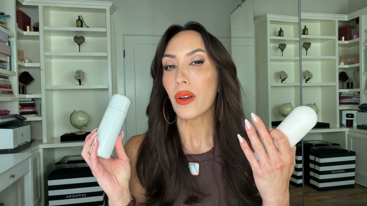 @cherylburke reviewing Rhode Skin Glazing Milk Ceramide Facial Essence at 10:48 in a YouTube Shorts video