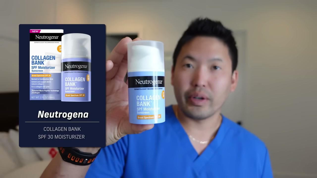 @danielsugaimd reviewing Neutrogena Collagen Bank Moisturizer with SPF at 05:49 in a YouTube Shorts video