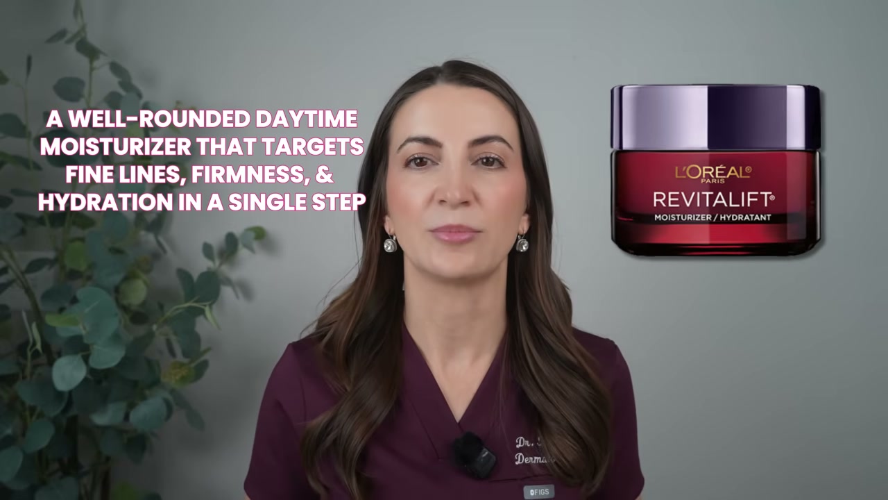 @draleksandrabrown reviewing L'Oreal Paris Revitalift Triple Power Anti Aging Moisturizer at 08:06 in a YouTube Shorts video