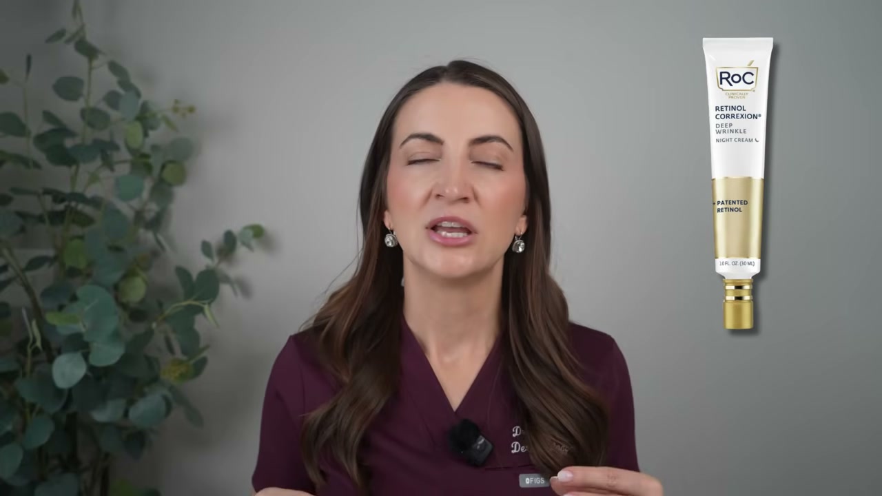 @draleksandrabrown reviewing RoC Retinol Correxion Deep Wrinkle Night Cream at 14:49 in a YouTube Shorts video