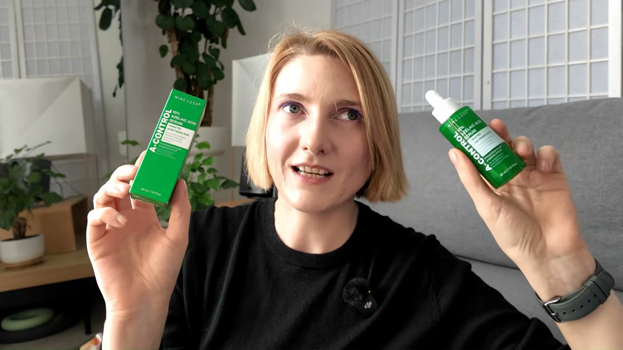 @editbyekat reviewing NINELESS A-Control 10% Azelaic Acid Serum at 26:54 in a YouTube Shorts video