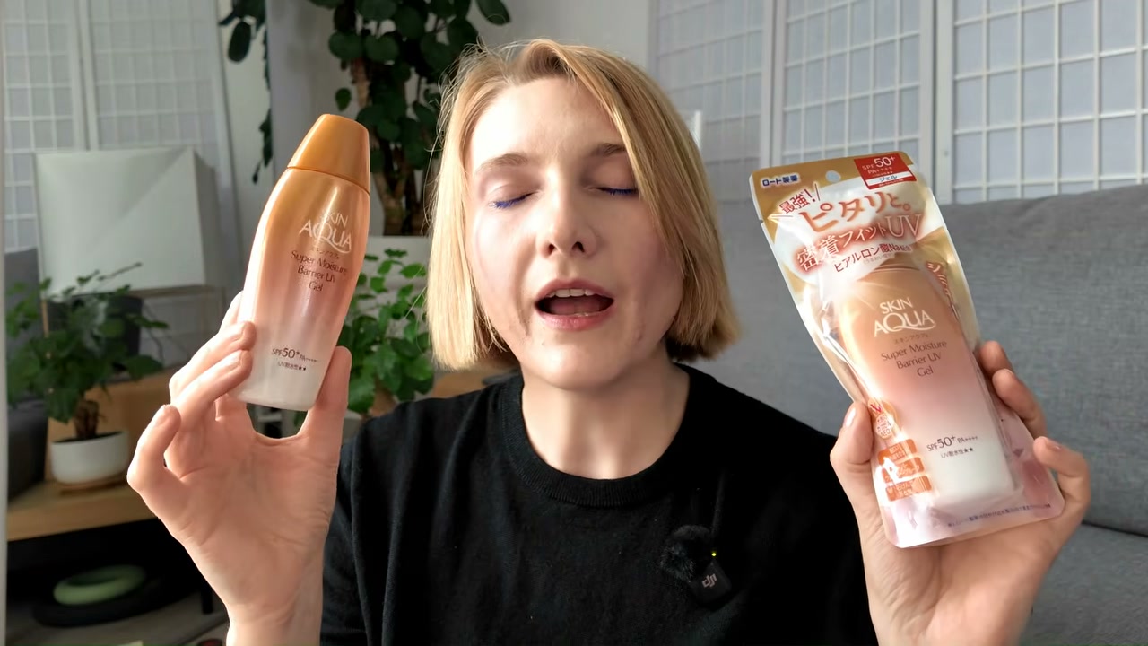 @editbyekat reviewing Skin Aqua Super Moisture Barrier UV Gel at 49:31 in a YouTube Shorts video