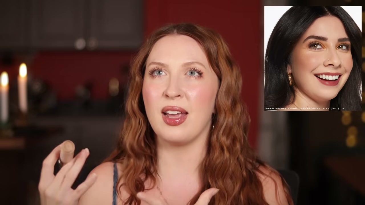 @evangelinemolly reviewing Rare Beauty Warm Wishes Effortless Bronzer at 13:25 in a YouTube Shorts video