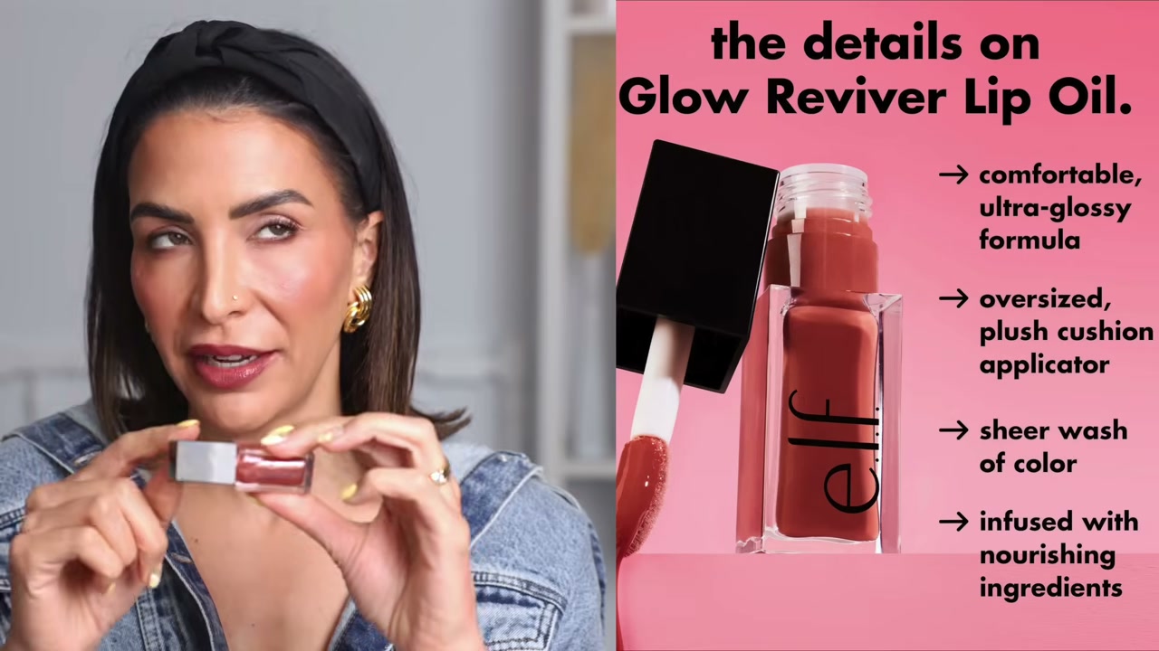 @glamgirlgabi reviewing e.l.f. Cosmetics Glow Reviver Lip Oil at 25:55 in a YouTube Shorts video
