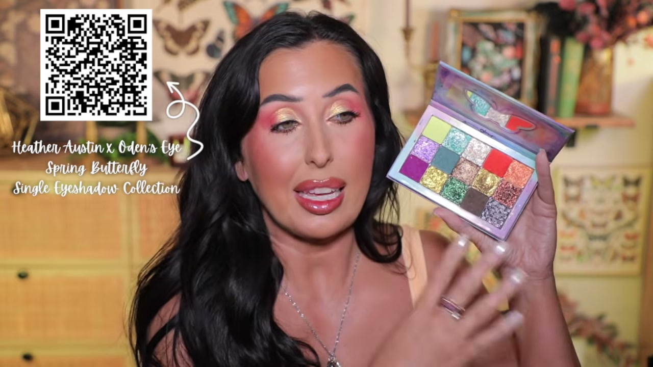 @heatheraustinmakeup reviewing Oden's Eye Spring Butterfly Single Eyeshadow Collection at 08:40 in a YouTube Shorts video