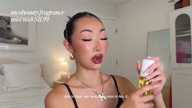 @itsbabykelz reviewing MCoBeauty Hair and Body Mist Number 6 at 14:00 in a YouTube Shorts video