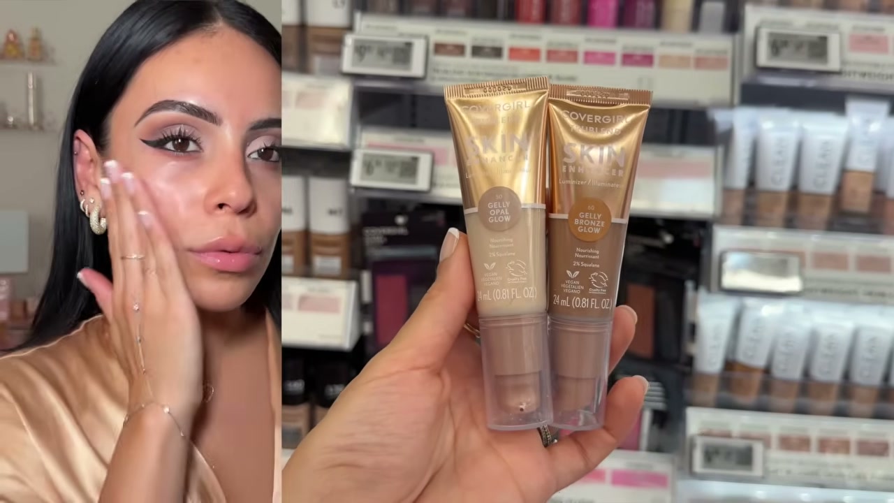 @juicyjas reviewing CoverGirl TruBlend Skin Enhancer Luminizer at 08:04 in a YouTube Shorts video