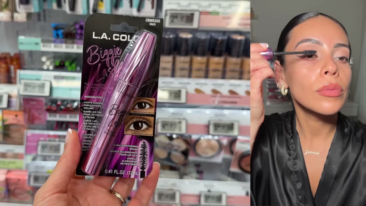 @juicyjas reviewing L.A. Colors Biggie Lash Tubing Mascara at 03:03 in a YouTube Shorts video