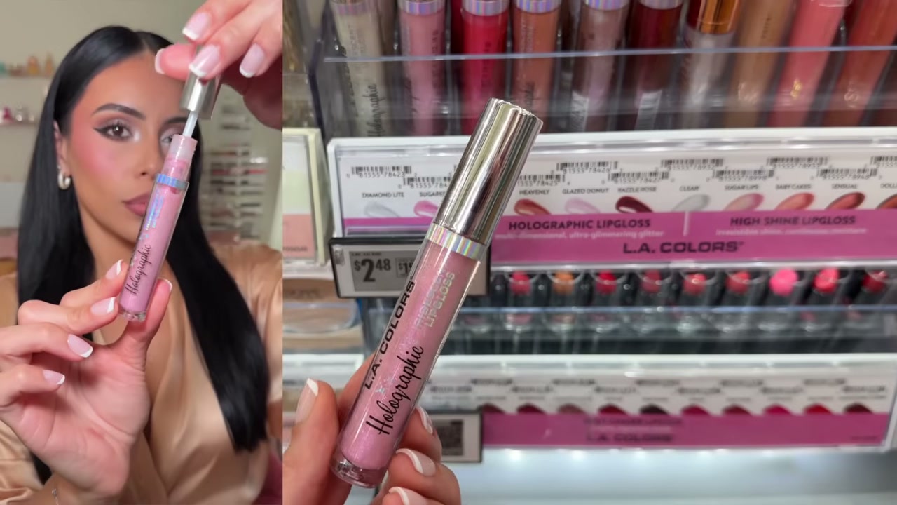 @juicyjas reviewing L.A. Colors Holographic Iridescent Lip Gloss at 21:21 in a YouTube Shorts video
