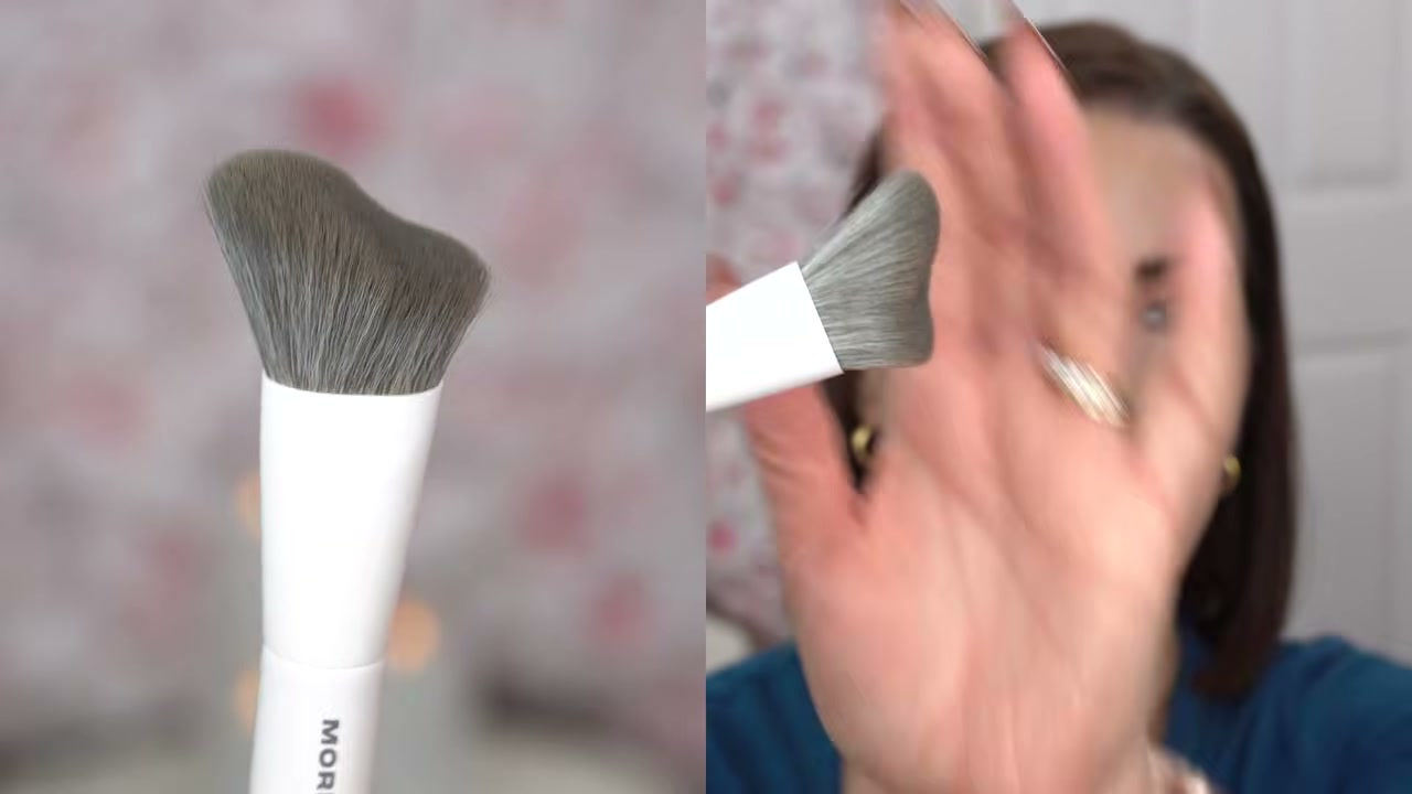 @juliedawnbeauty reviewing Morphe M240 Dual-Ended Cream & Powder Sculpt Brush at 16:13 in a YouTube Shorts video