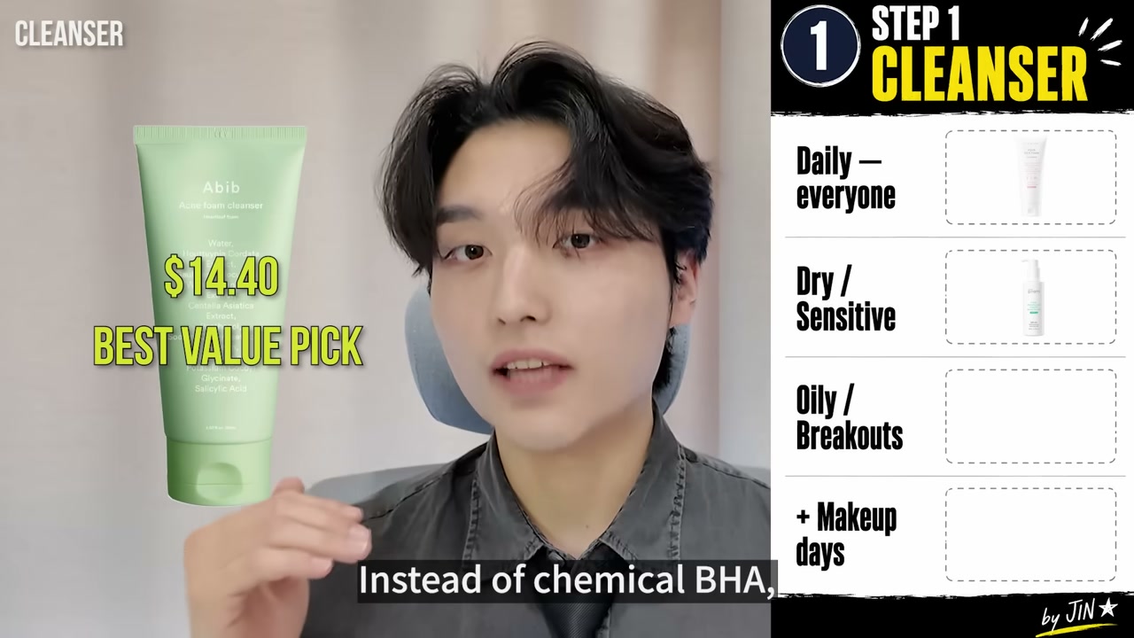@k-bestie_jin reviewing Abib Heartleaf Mild Acidity Foam Cleanser at 02:28 in a YouTube Shorts video